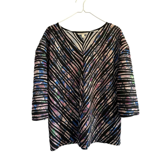 Dana Buchman Multicolor Snakeskin Print Tunic Blouse Black Womens XL 3/4 Sleeves - Picture 14 of 14